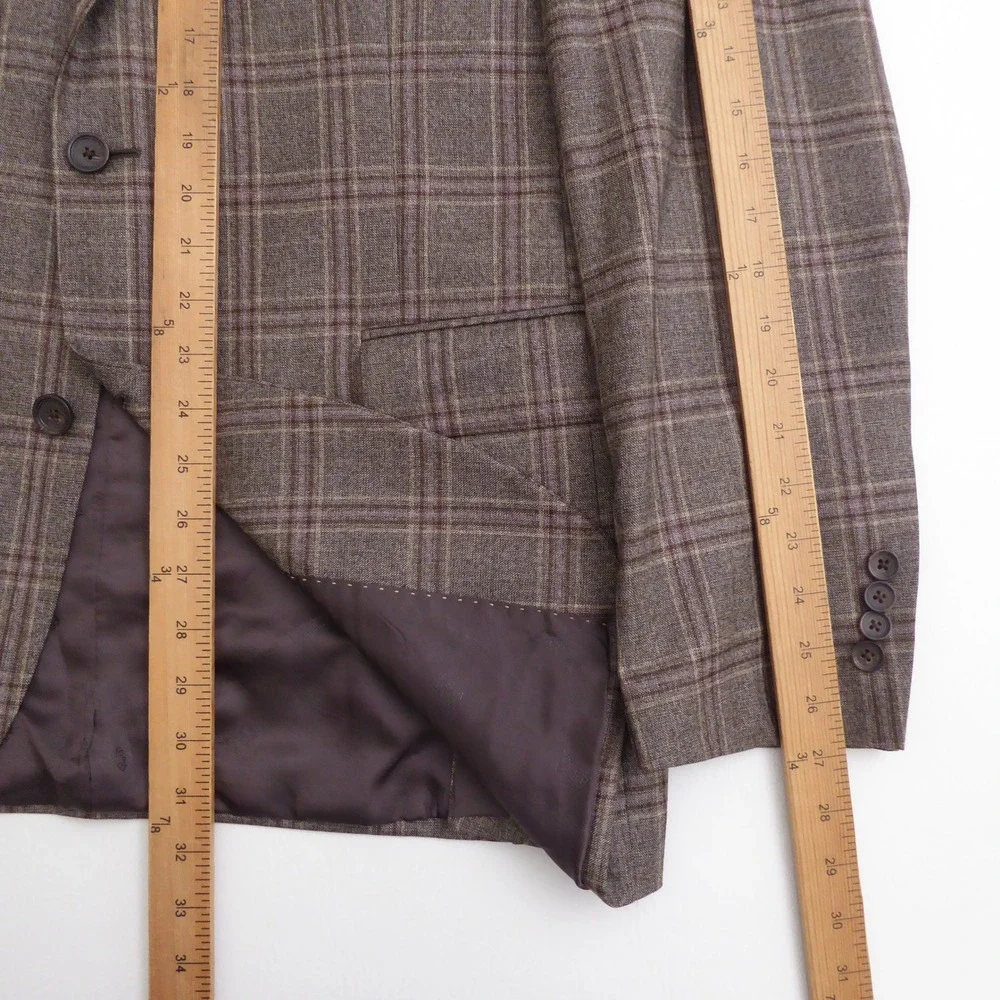 Jos A Bank Mens Jab Suit Jacket Blazer Brown Plaid Wool Reserve 42L Traditional